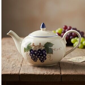 Vintage Poole Pottery Teapot Hand‎ Painted Vineyard Grape Pattern England 1873.